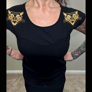 NWT Too Fast Brand Stay Creepy T-Shirt Black Orange Hellcat Punk Rockabilly XL